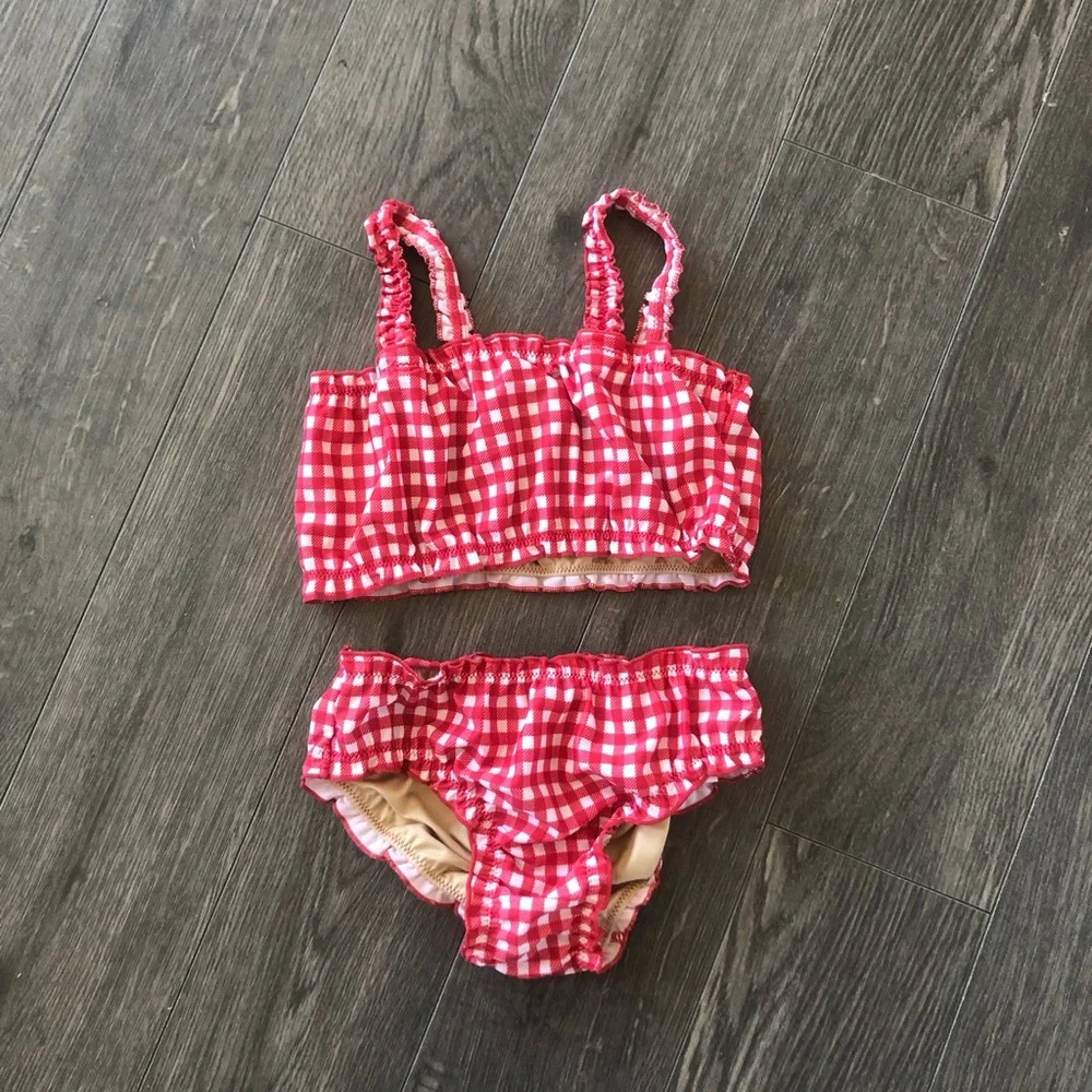 Girls Old Navy Red and White Gingham Two-Piece Swim Set | Size 5T - Picture 1 of 3